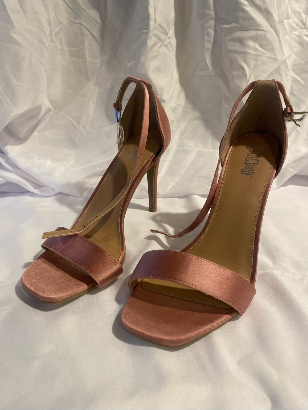 Brash Pink Satin Strappy Ankle Strap Stiletto Heels Buckle Open Toe Women's 10